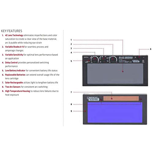 LINCOLN ELECTRIC - Lente de soldadura de oscurecimiento automático de la serie C 2x4 KP3775-1 con visualización variable 8-13
