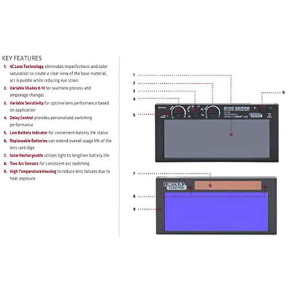 LINCOLN ELECTRIC - Lente de soldadura de oscurecimiento automático de la serie C 2x4 KP3775-1 con visualización variable 8-13