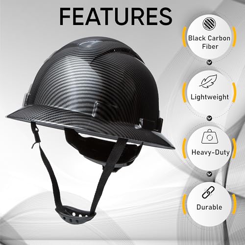 Casco de seguridad OSHA para la construcción, sistema de trinquete de 6 puntos, cumple con la norma ANSI Z89.1 de equipos de protección personal, diseño de fibra de carbono - Negro grafito mate