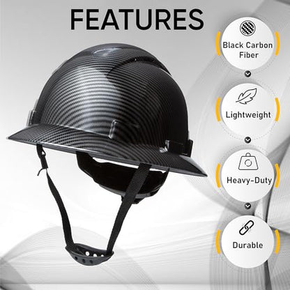 Casco de seguridad OSHA para la construcción, sistema de trinquete de 6 puntos, cumple con la norma ANSI Z89.1 de equipos de protección personal, diseño de fibra de carbono - Negro grafito mate