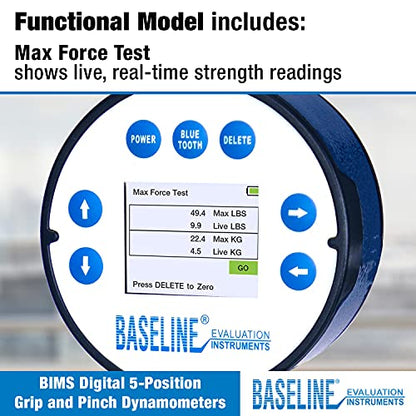 Baseline BIMS - Dinamómetro de mano digital de 5 posiciones para pruebas y evaluación de la fuerza de agarre #12-0072