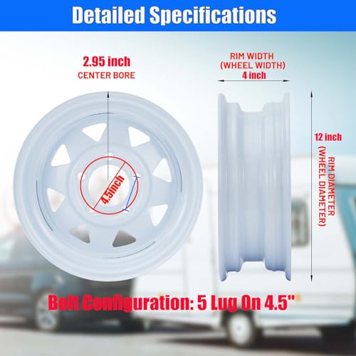 Paquete de 2 neumáticos de remolque 480-12 4.80x12 4.80-12 4.8-12 4.8-12 con llantas de 12 pulgadas, 5 lengüetas en 4.5 pulgadas, rango de carga C 6PR
