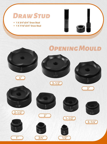 Kit de perforadora hidráulica de 15 toneladas de 1/2 pulgadas a 4 pulgadas, herramienta de perforadora manual con 10 troqueles (15T (1/2 "~ 4")