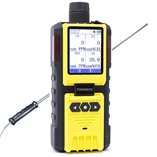4 monitores de gas de Forensics | medidor de gas múltiple de bomba integrada | O2, CO, H2S, LEL | visualización a color y gráficos | calibración NIST de Estados Unidos FD-600-4GAS