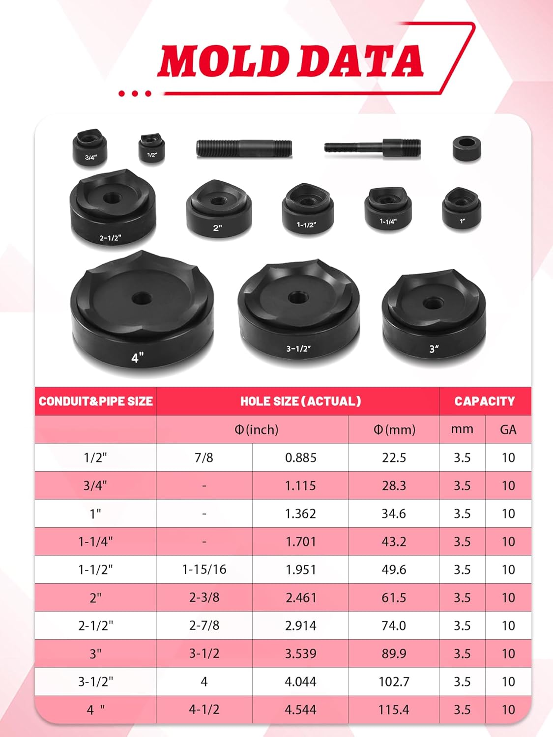 AMZCNC - Kit de perforación hidráulica de rotación de 360° de 1/2 a 2 pulgadas (TPA-8 rojo)