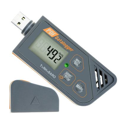 Registrador de datos de temperatura USB para temperatura humedad y presión atmosférica, IP65 impermeable registrador de temperatura con PDF y CSV informa alta precisión #88163