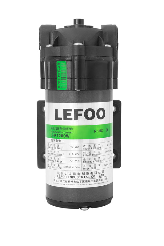 LEFOO Bomba de refuerzo de presión de agua 24v RO 200GPD Bomba de diafragma para sistemas de ósmosis inversa con transformador LFP1200W