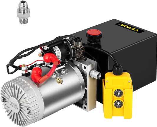 Unidad de potencia hidráulica Bomba hidráulica de efecto único Camión volquete de 4 cuartos Bomba hidráulica Bomba hidráulica de 12 V CC Remolque volquete 3200PSI (acero, 4 cuartos de galón de