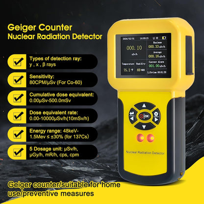 Detector de radiación nuclear, detector radiactivo, medidor radiactivo con pantalla LCD, detector radiactivo, detector de detección de rayos X beta gamma nivel CPM con alarma, monitor de radiación