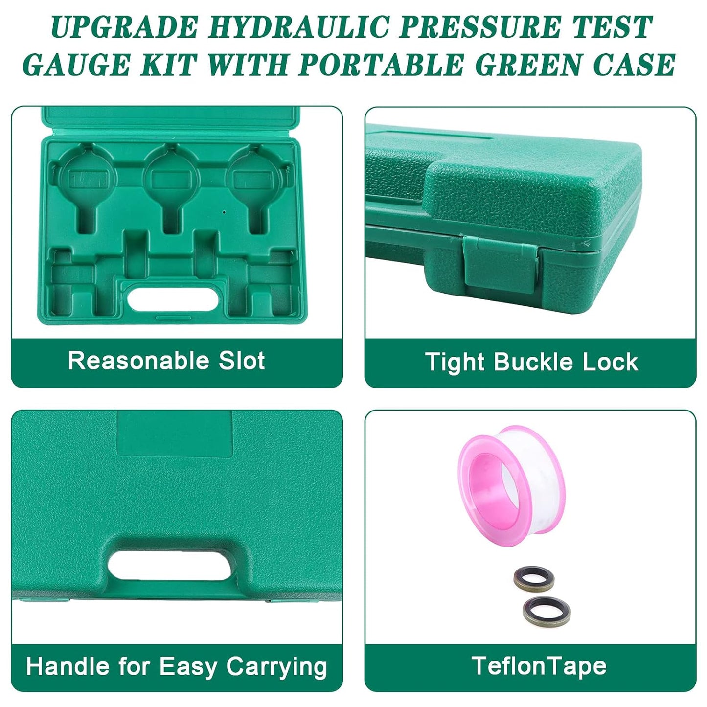 Kit de manómetro hidráulico 25Mpa/40Mpa/60Mpa, 3 manómetros 6 acoplamientos de prueba, 3 mangueras de prueba, 1 estuche de almacenamiento para maquinaria de construcción de excavadoras,