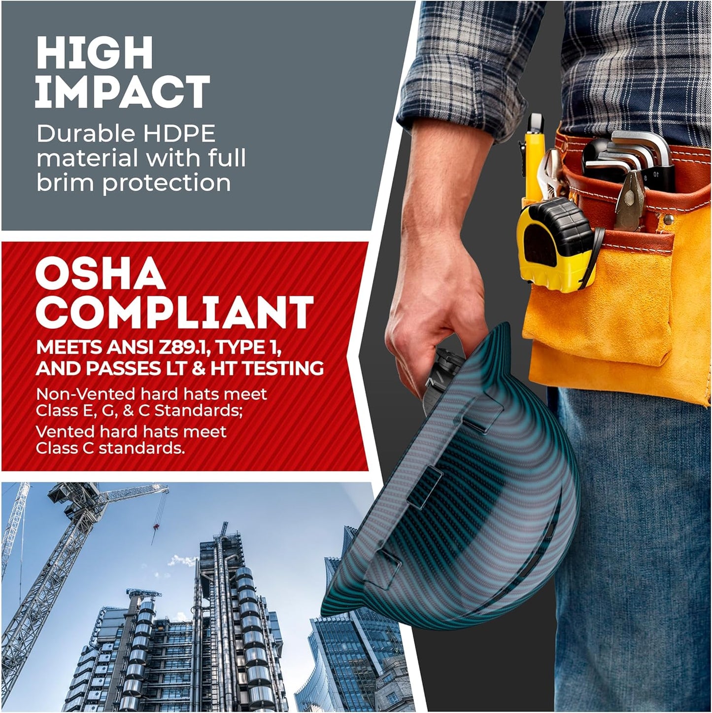 Acerpal Casco duro OSHA con diseño de fibra de carbono ventilada de ala completa con suspensión de 6 puntos (opciones 1)