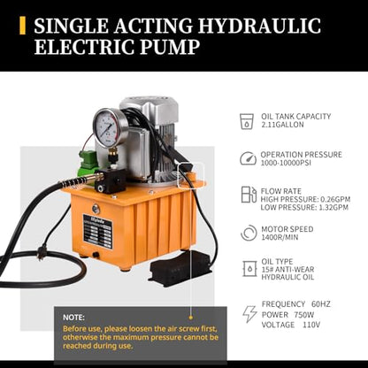 LCyindu - Bomba hidráulica eléctrica de 750 W, 2 velocidades, 110 V, 10000 PSI, 8.4 cuartos de galón, válvula solenoide hidráulica, bomba eléctrica hidráulica para perforación, doblado, tomas de