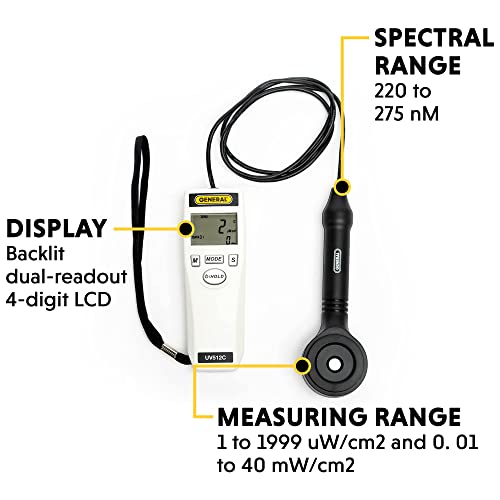 General Tools Medidor de luz ultravioleta UVC digital UV512C, 220 a 270 nM