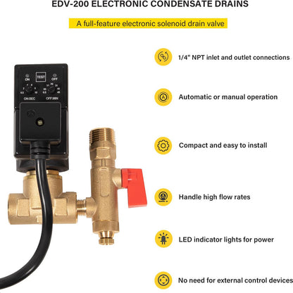 Para válvula de drenaje electrónica Ingersoll Rand Edv200 de 1/4" NPT, 110/120 V