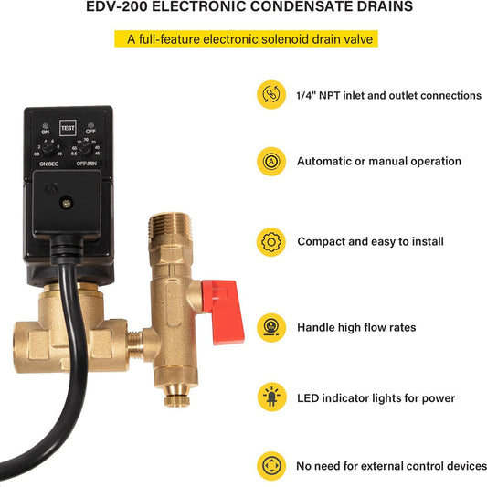 Para válvula de drenaje electrónica Ingersoll Rand Edv200 de 1/4" NPT, 110/120 V