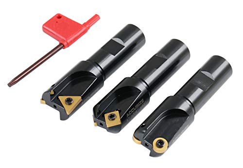 Accusize Industrial Tools Juego de 3 molinos de extremo Hogger Little Hogger, 45 grados, 90 grados y 3/16r con vástago de 3/4 pulgadas, cabeza de 1 pulgada, 0046-0700