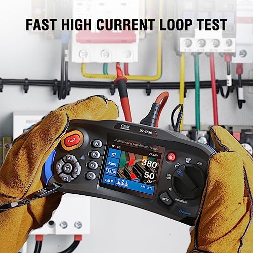 CEM Probador de instalación multifunción DT-6650 con kit de prueba de resistencia a tierra – Incluye sondas, cables (rojo, verde, amarillo), varillas de hierro y clips de soporte 400V TN