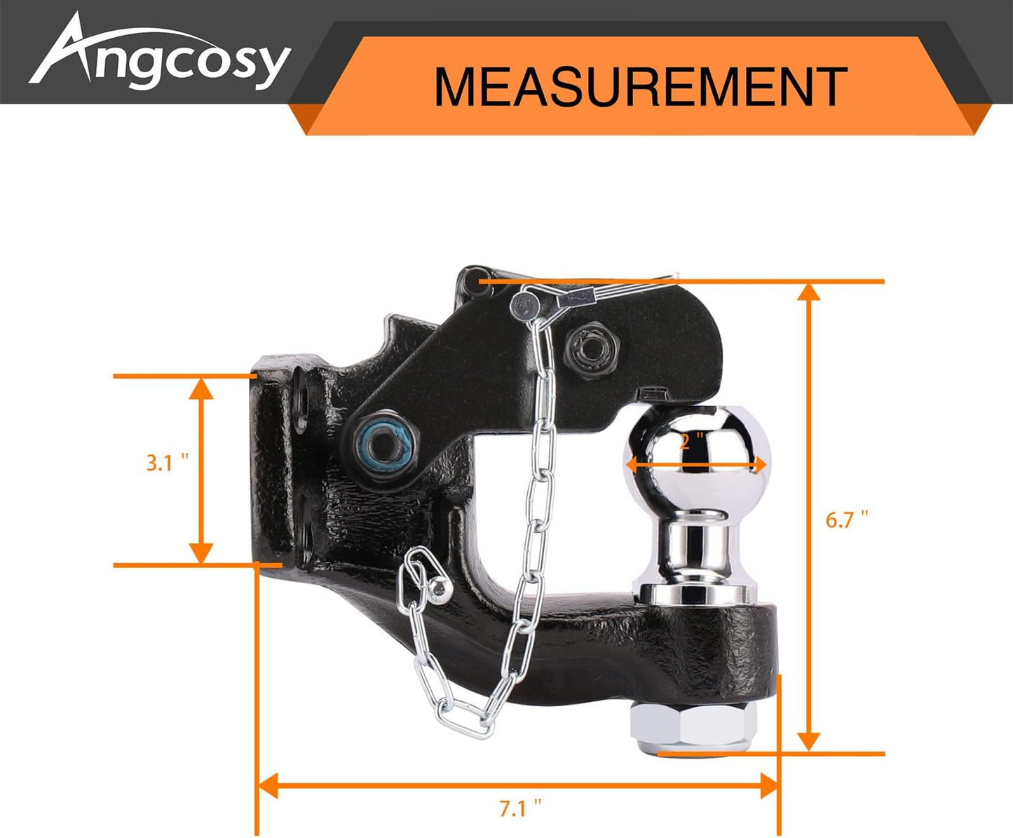 Gancho de perno de 10 toneladas para enganches de remolque, gancho receptor, bola de enganche de 2 pulgadas con kit de montaje, 7000 libras