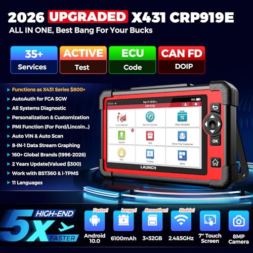 LAUNCH Escáner X431 CRP919E OBD2, Herramienta de Escaneo Bidireccional 2026 como CRP919EBT, CANFD/DoIP/FCA SGW, Código ECU, 35+ Servicios, Pruebas Activas, Diagnóstico Completo del Sistema Todo en Uno