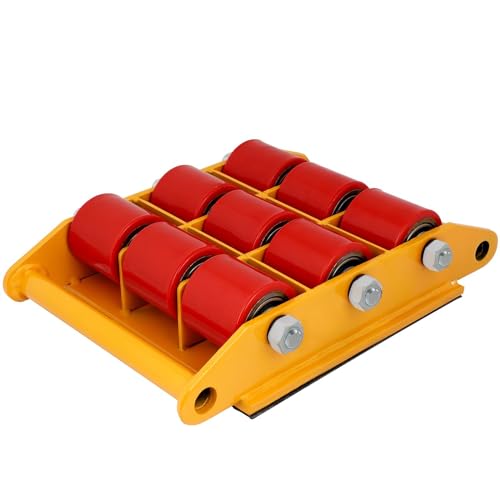 FAHKNS Machinery Skates - Patines de Movimiento Resistentes de 35000 lb/15T con Tapa Antideslizante y 9 Ruedas de Poliuretano para Equipos de mudanza Industrial Pesados, Color Amarillo