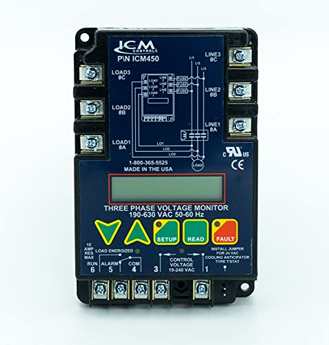 ICM Controls Monitor trifásico ICM450, memoria de 25 fallas, configuración y diagnóstico de LCD, identificación de fallas (paquete único)