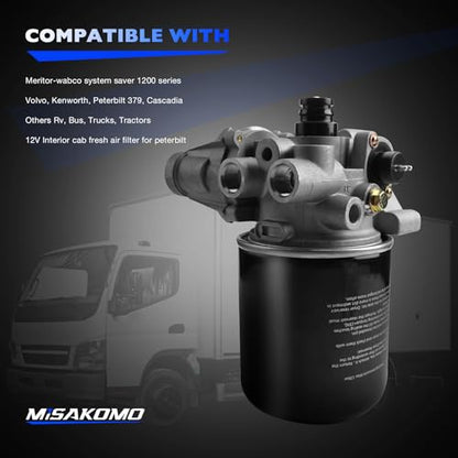 R955205 - Secadores de aire de coche de 12 V, para Meritor-Wabco System Saver 1200 Wabco SS1200 Volvo Kenworth Cascadia Peterbilt 379 Otros camiones autobús RV para Peterbilt Interior Cab