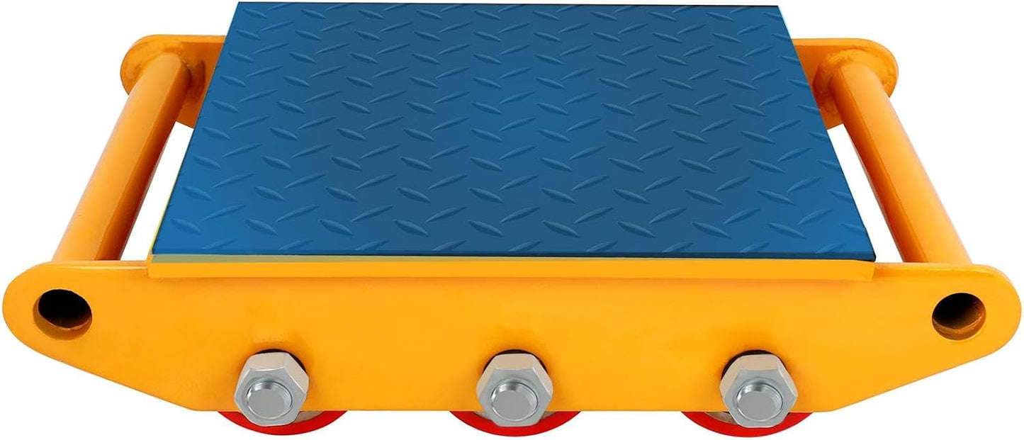 FAHKNS Machinery Skates - Patines de Movimiento Resistentes de 35000 lb/15T con Tapa Antideslizante y 9 Ruedas de Poliuretano para Equipos de mudanza Industrial Pesados, Color Amarillo