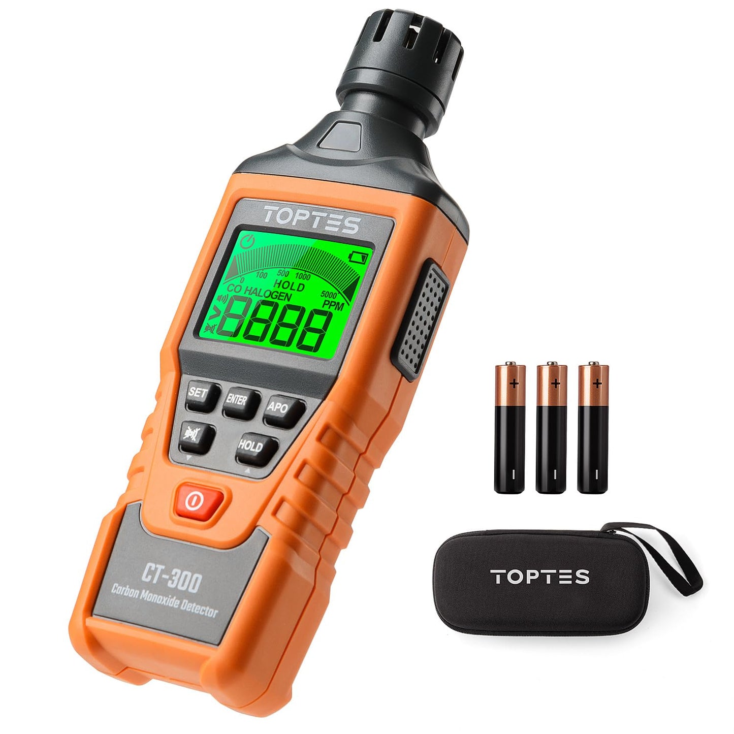 CT-300 Detector de monóxido de carbono portátil, detector de CO con alarma audible y visual, 0-5000PPM, alarma de CO, pantalla LCD retroiluminada, para el hogar, automóvil, campamento y viajes