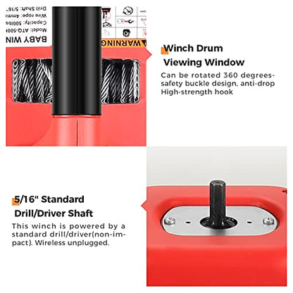 Anbull - Torno de taladro portátil de 750 libras de capacidad con alambre de acero de 40 pies para elevación y arrastre