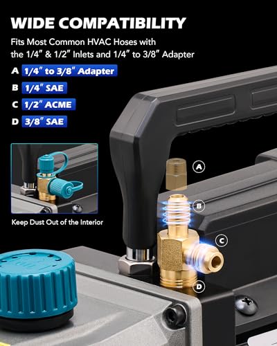 Orion Motor Tech Bomba de vacío, bomba de vacío de una sola etapa HVAC de 3.5 cfm 1/4 hp para R12 R22 R134a R410a R502, kit de bomba de vacío de CA automática para desgasificación de resina de aire ‎VPH-AN01-LB