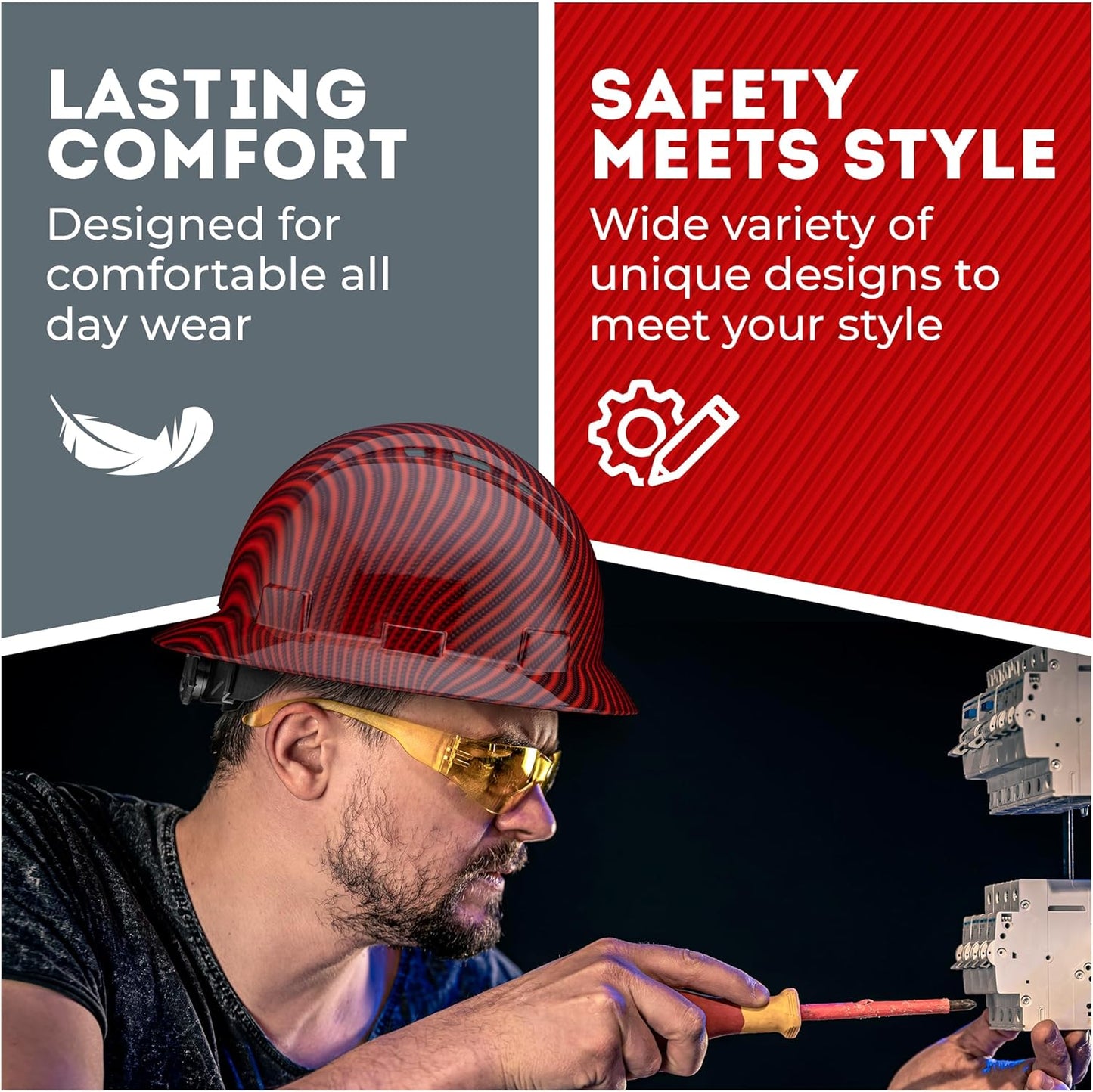 Acerpal Casco duro OSHA con diseño de fibra de carbono ventilada de ala completa con suspensión de 6 puntos (opciones 1)