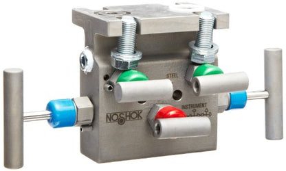 noshok 5130 Series zinc-nickel Plated Acero al carbono 5-valve punta Asiento/suave Colector de gas natural, 1/2" NPT hembra Brida, 6000 PSI Rango de presión