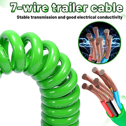 Bobina de alimentación eléctrica ABS de 7 vías de 15 pies, cables de ABS en espiral de alta resistencia, cable de alimentación eléctrica para tractores de remolque semirremolques