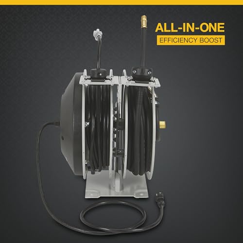 Klutch Combo de aire y carrete de manguera eléctrico