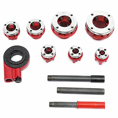 BSPT - Juego de roscadores de tubos de trinquete con 7 troqueles y estuche de almacenamiento de 3/8", 1/2", 3/4", 1", 1-1/4", 1-1/2", 2"