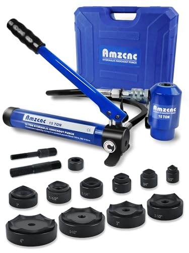 AMZCNC Juego de cortador de orificio de conducto eléctrico Knockout hidráulico Kit de herramientas KO 1/2 a 4 pulgadas (15T (1/2 "-4")) Número de pieza: SYK-8