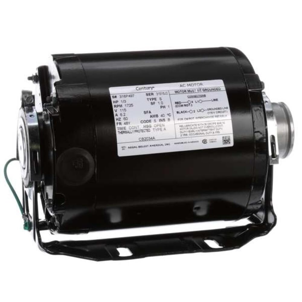 A.O. Smith CB2034A 1/3 Hp, 1725 RPM, 115 voltios, marco 48Y, carcasa ODP, rodamiento de manguito motor de bomba de carbonatador