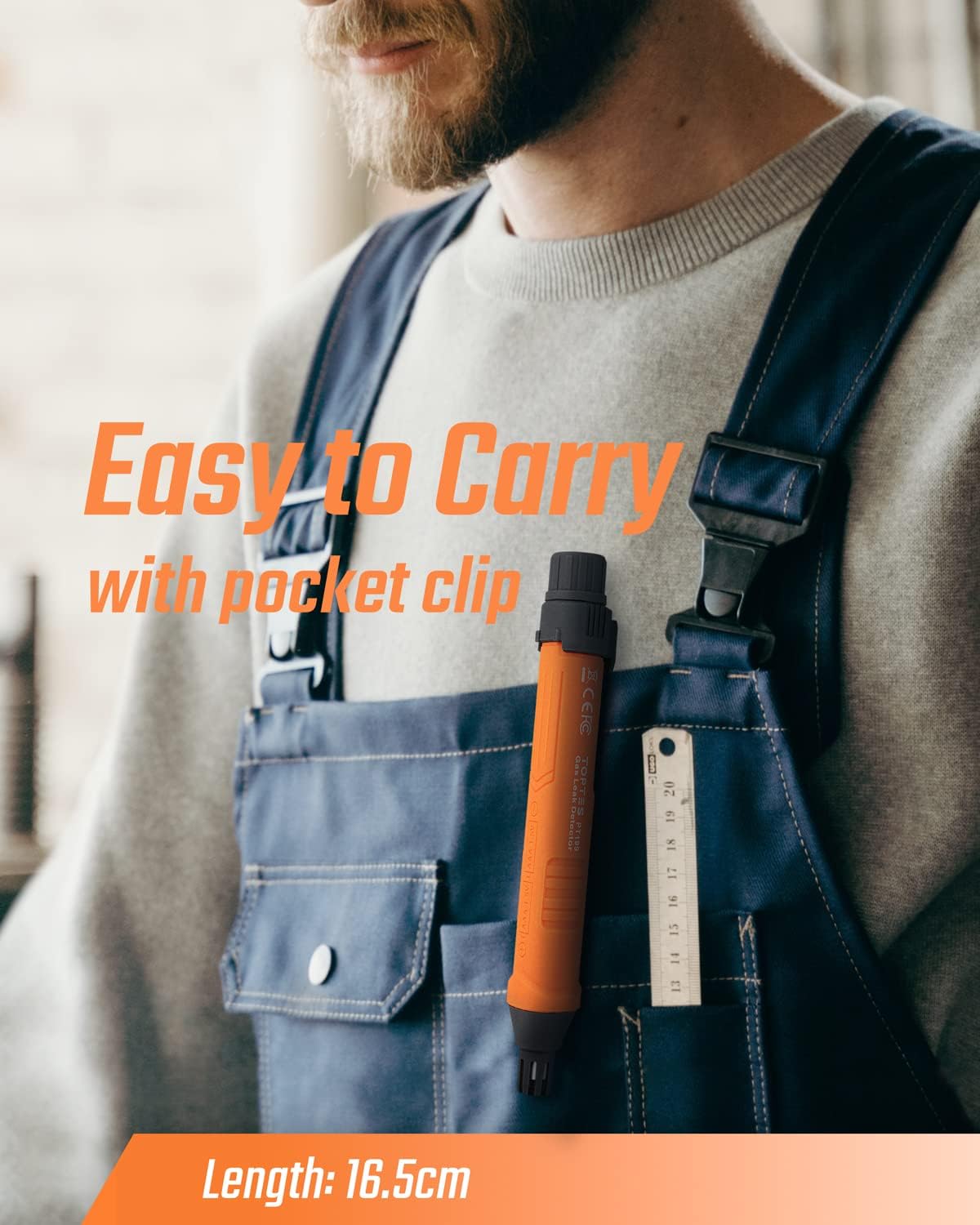 PT199 Detector de fugas de gas natural con alarma audible y visual, sniffer de gas portátil para localizar fuentes combustibles como metano, propano para el hogar (incluye batería x2), naranja
