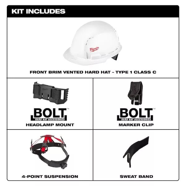Milwaukee Tool 48-73-1001 Front Brim Vented Hard Hat W/Bolt Accessories – Type