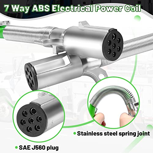 Bobina de alimentación eléctrica ABS de 7 vías de 15 pies, cables de ABS en espiral de alta resistencia, cable de alimentación eléctrica para tractores de remolque semirremolques