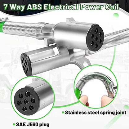 Bobina de alimentación eléctrica ABS de 7 vías de 15 pies, cables de ABS en espiral de alta resistencia, cable de alimentación eléctrica para tractores de remolque semirremolques