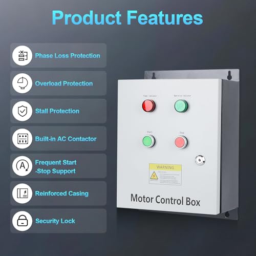 Caja de control del motor, con contactor de CA, controlador multifunción monofásico de 220V 2HP para motor, refrigeración, bombas de agua y ventilador