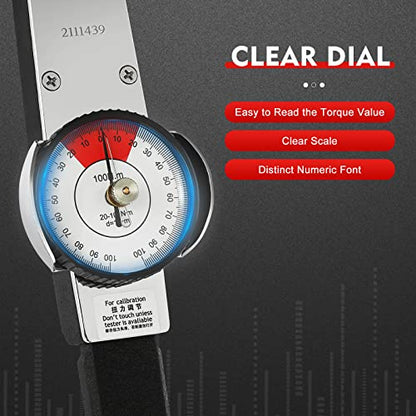 LOYALHEARTDY Llave dinamométrica 0-100N.m Indicador de dial Llave dinamométrica Medidor de esfuerzo de torsión de precisión 1/2 unidad indicadora Torquímetro Probador de fuerza de par