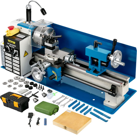 VEVOR Mini torno de metal, torno de metal de mesa de 7 x 14 pulgadas, torno de metal de velocidad variable de 550 W, 2250 rpm, con mini torno CNC de 3 mandíbulas, mini torno de precisión con pantalla