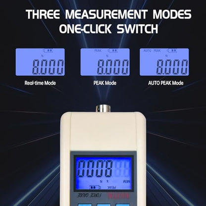 Medidor de fuerza digital de 20KN/4,409.2 lbs/4500LB Dinamómetro de medidor de empuje y tracción con sensor de célula de carga externa, modo pico/pista, salida USB