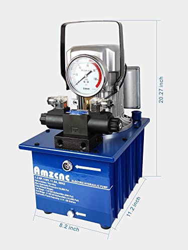 AMZCNC Bomba hidráulica eléctrica bidireccional 10,000 PSI, paquete de alimentación de 110 a 120 V, bomba de doble efecto de 2 etapas con acoplador rápido, enchufe y trabajo para cilindros hidráulicos, prensado, perforación
