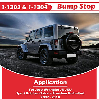 Bonbo - 4 piezas mejoradas 1-1303 Bump Stop & 1-1304 Bump Stop Poliuretano delantero y trasero para Jeep Wrangler JK JKU Sport Rubicon Sahara Freedom Unlimited 2007-2018