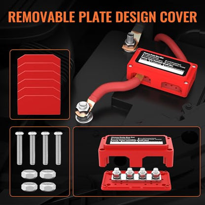 Joinfworld Barra de bus de 300 A, bloque de distribución de energía impermeable de 12 V CC con 4 pernos de 3/8 pulgadas, bloque de terminales de barra de autobús de batería marina resistente, 12