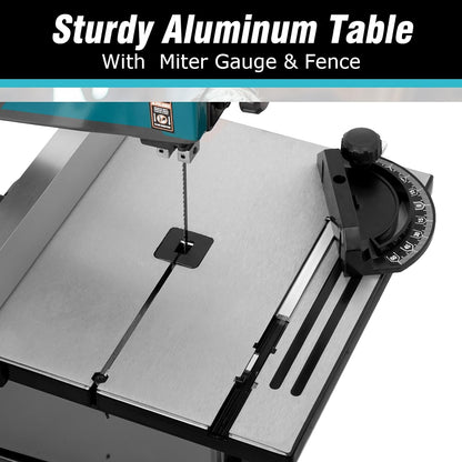 Sierra de cinta de banco LeuMuas 3A de 9 pulgadas con luz de trabajo, motor de inducción de bajo ruido de 2500FPM y 1720RPM, base de acero, mesa de aluminio fundido, sistema de calibre de inglete