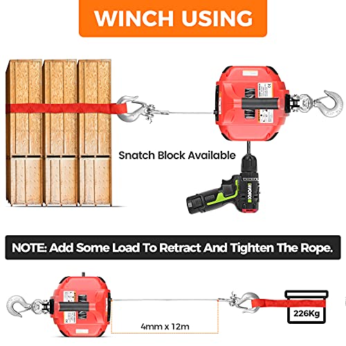 Anbull - Torno de taladro portátil de 750 libras de capacidad con alambre de acero de 40 pies para elevación y arrastre